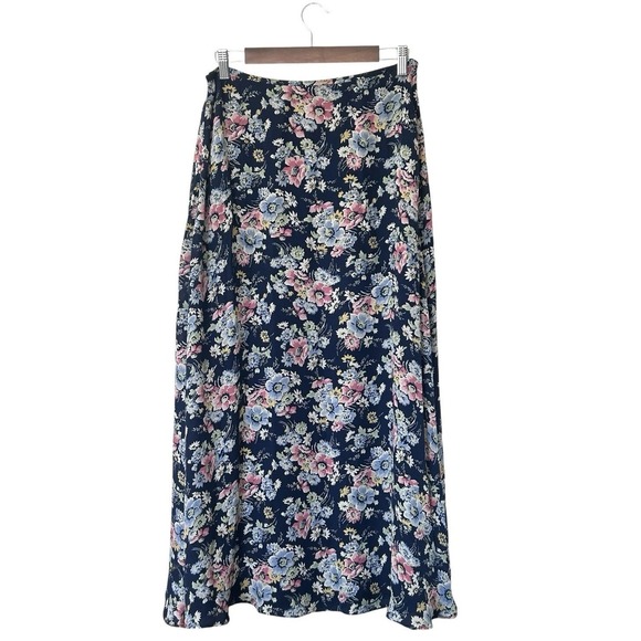 Lauren Ralph Lauren Dresses & Skirts - Vintage Y2K Lauren Ralph Lauren Silk Maxi Skirt Navy Blue Floral Size 4 Boho